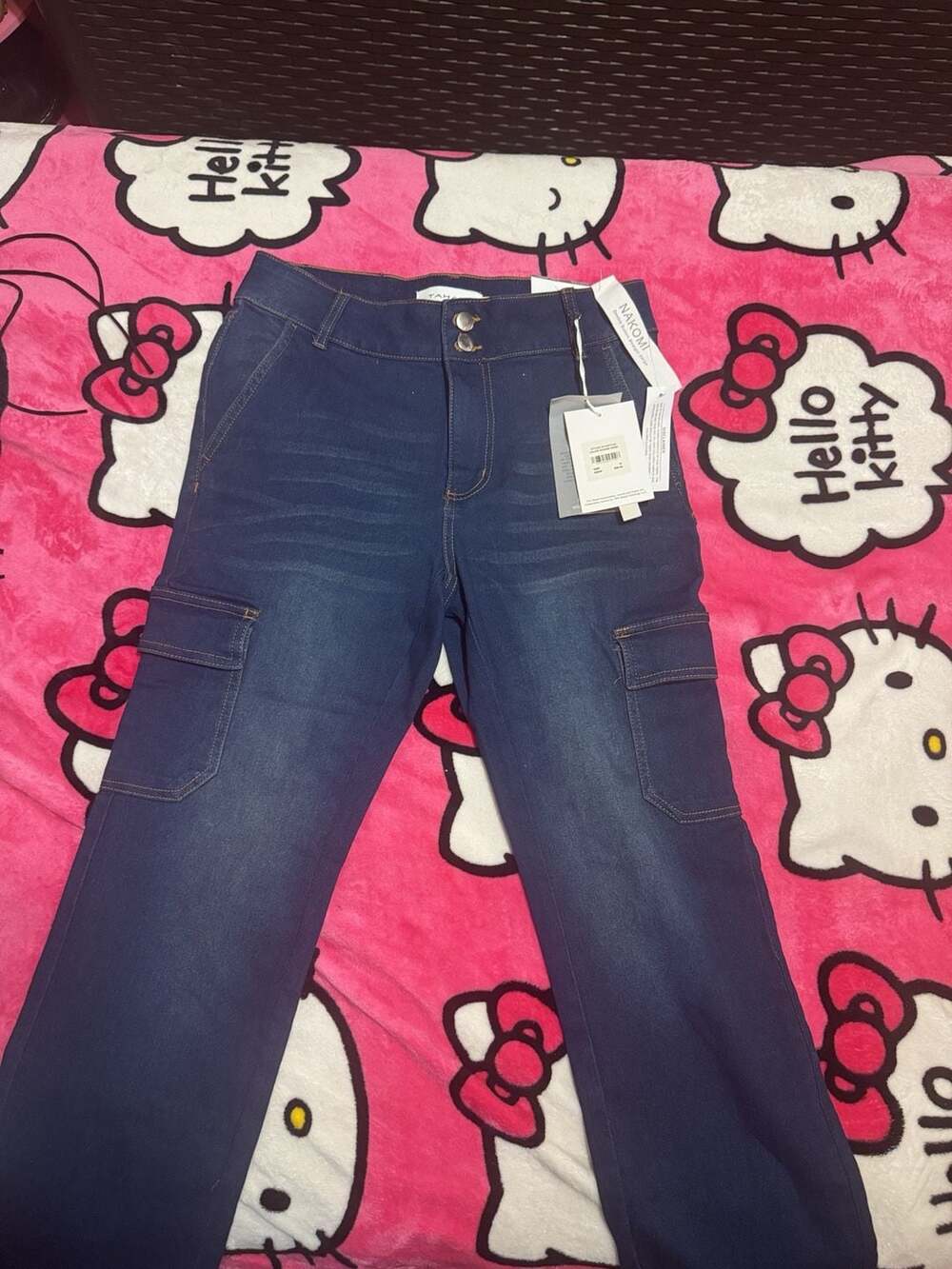NAKOMI Cargo Straight Jeans Size 10 Blue Double Button Wash